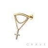 MULTI CZ CROSS DANGLE CHAIN TOP 316L SURGICAL STEEL THREADLESS (PUSH IN ) LABRET SET